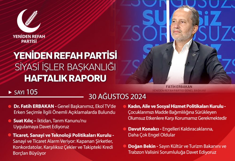 Siyasi İşler Başkanlığı Haftalık Raporu - 30 Ağustos 2024